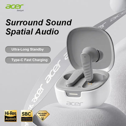 Acer Premium Wireless Earbuds, Spatial Audio with Surround Sound, Long Battery Life, Smart Call Noise Cancellation, Low Latency for Gaming/Tv, Type-C Fast Charging, Earbuds Wireless Headphones Bluetooth Audifonos Bluetooth Sync Game Headset Headphone