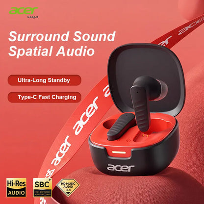 Acer Premium Wireless Earbuds, Spatial Audio with Surround Sound, Long Battery Life, Smart Call Noise Cancellation, Low Latency for Gaming/Tv, Type-C Fast Charging, Earbuds Wireless Headphones Bluetooth Audifonos Bluetooth Sync Game Headset Headphone