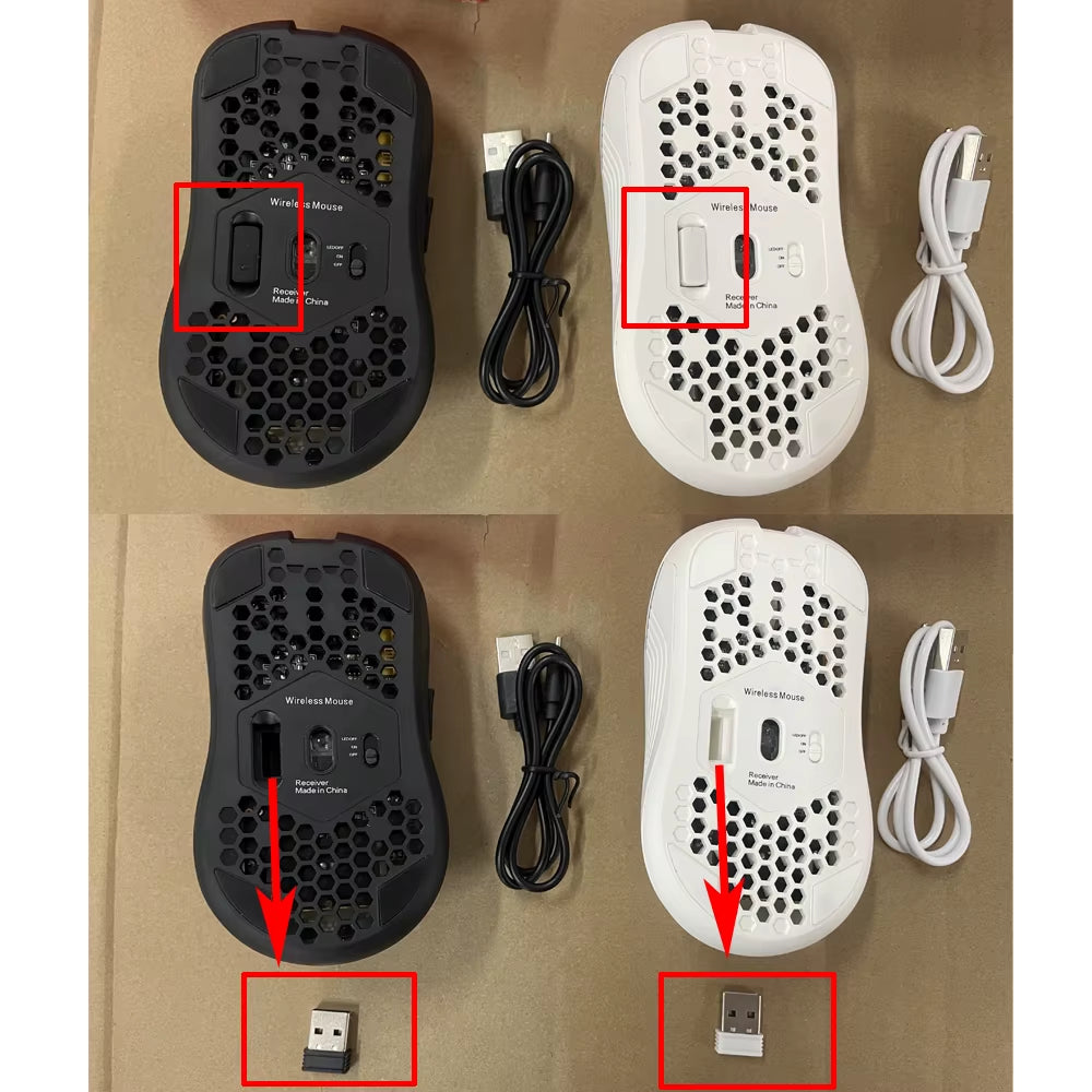 Wireless RGB Backlit Gaming Mouse with Ergonomic Honeycomb Design, 6 Buttons, 3-Speed DPI, and Type C Rechargeable Connectivity