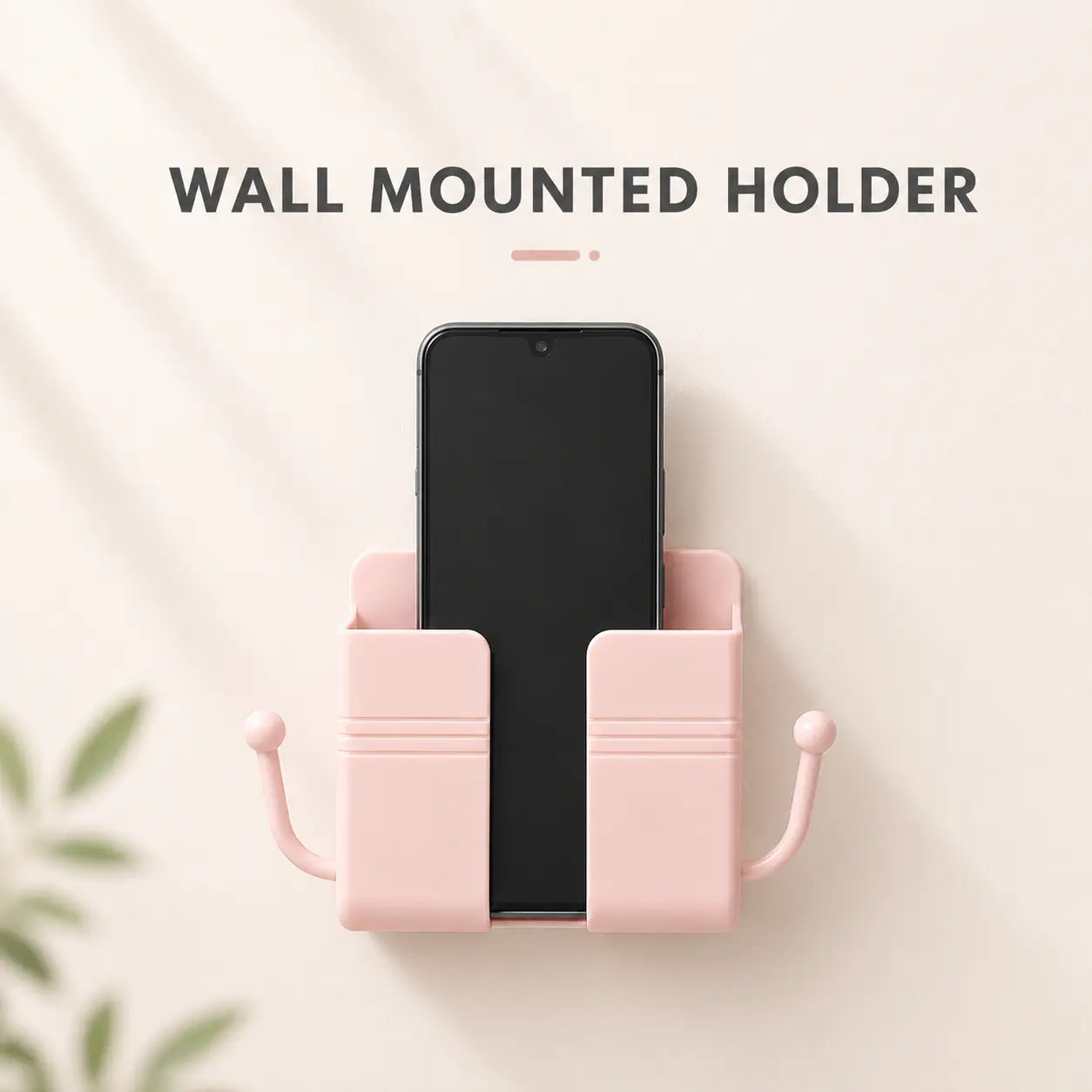 Pink Self-Adhesive Wall-Mounted Phone and Remote Control Organizer - No-Drill Multifunctional Storage Rack for Bedrooms, Bathrooms, and Kitchens; Accommodates Mobile Phones, TV/AC Remotes, Glasses, and Keys.