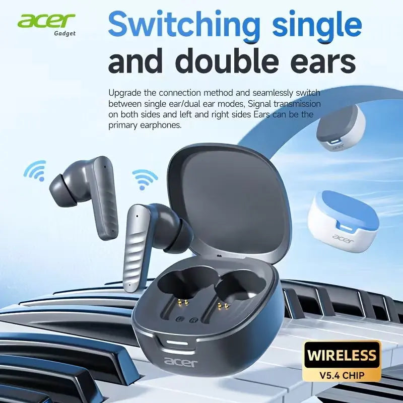 Acer Premium Wireless Earbuds, Spatial Audio with Surround Sound, Long Battery Life, Smart Call Noise Cancellation, Low Latency for Gaming/Tv, Type-C Fast Charging, Earbuds Wireless Headphones Bluetooth Audifonos Bluetooth Sync Game Headset Headphone