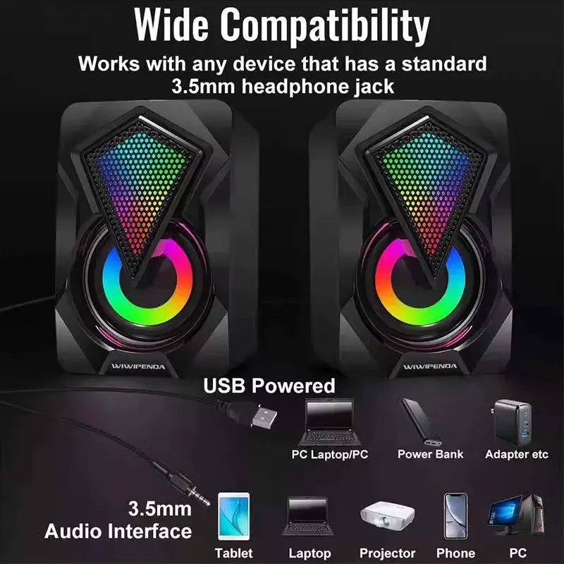 New Mini Wired RGB Computer Speakers (X2)