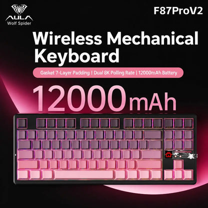 Aula F87Pro V2 Gaming Keyboard, 87 Key Layout, Wired/Wireless Connection, RGB Lighting, Advanced Key Settings, Long Battery Life