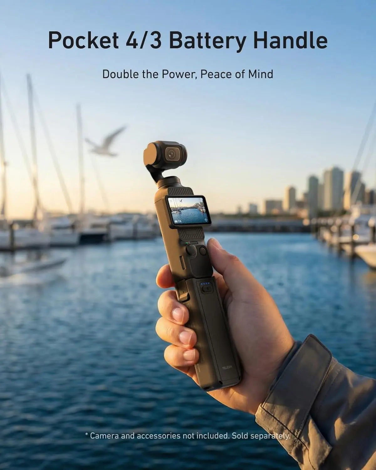 TELESIN Battery Handle with Tripod for Xtra Muse and DJI Osmo Pocket 4/3, 5000mAh Extended Battery Grip, 1.3X Runtime Enhancement, Charging Support While Shooting, Compact Tripod Mount for Travel and Vlogging