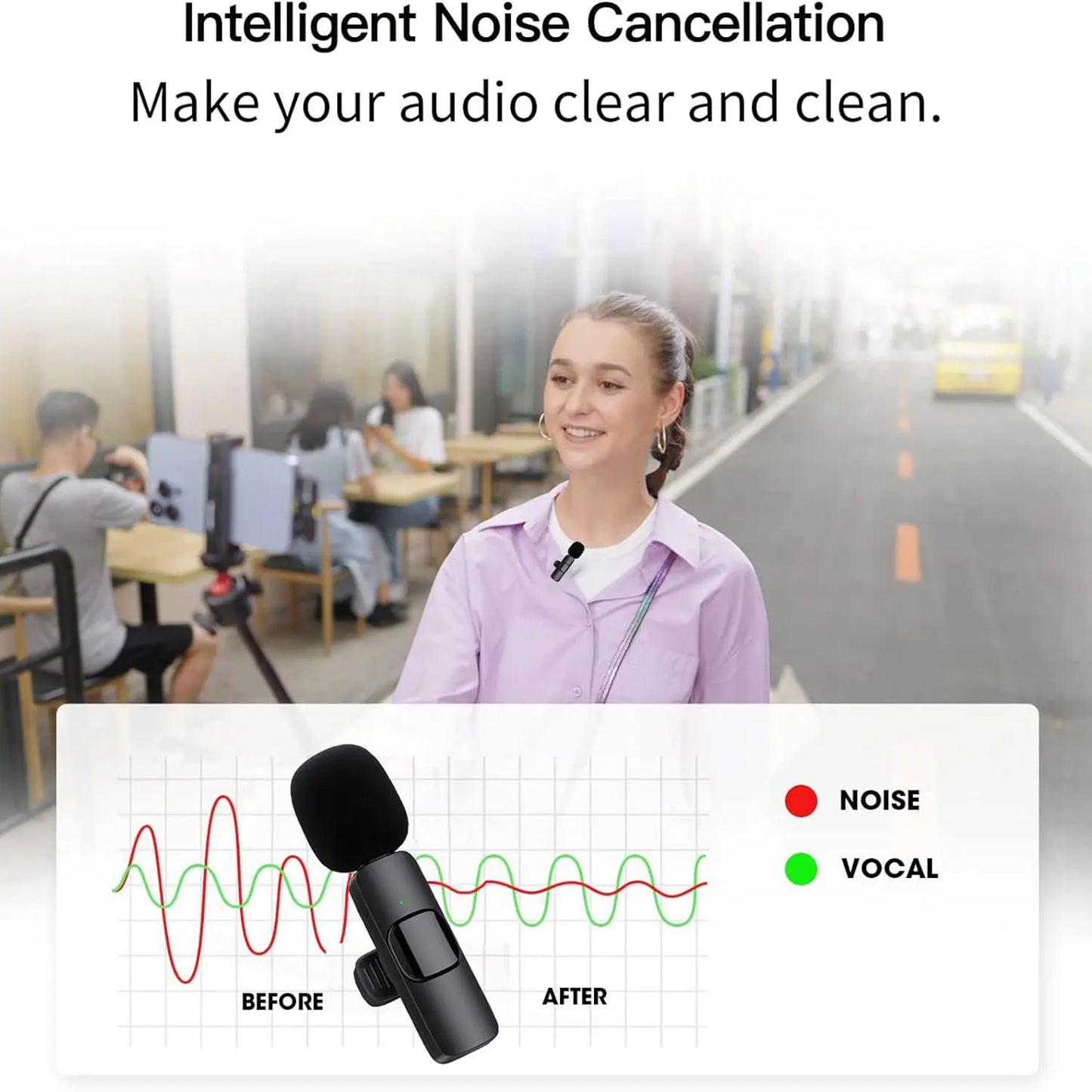 Hitozon Wireless Mini Lavalier Microphone for iPhone 15/16/17, iPad, and Android Devices - Noise Reduction, Portable USB-C Lapel Mic for Video Recording, Vlogging, TikTok, and YouTube