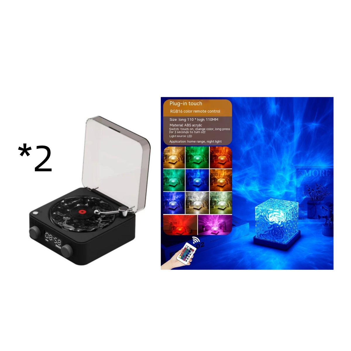 Retro Turntable Speaker Wireless Bluetooth-Compatible 5.0 Vinyl Record Player Stereo Sound with White Noise RGB Projection Lamp Effect