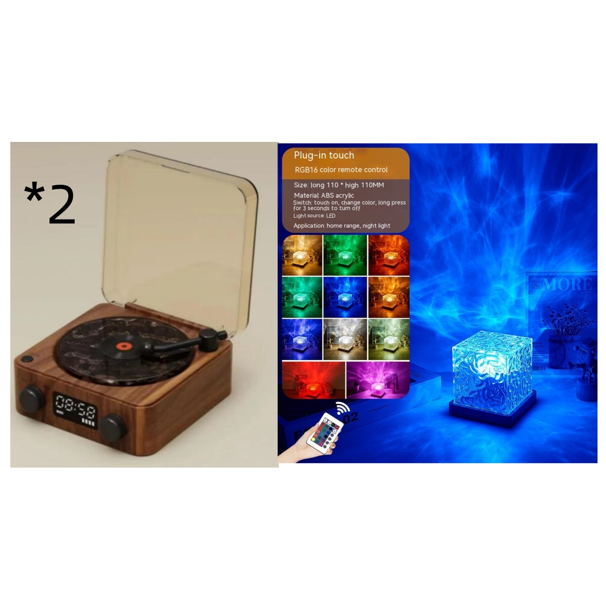 Retro Turntable Speaker Wireless Bluetooth-Compatible 5.0 Vinyl Record Player Stereo Sound with White Noise RGB Projection Lamp Effect
