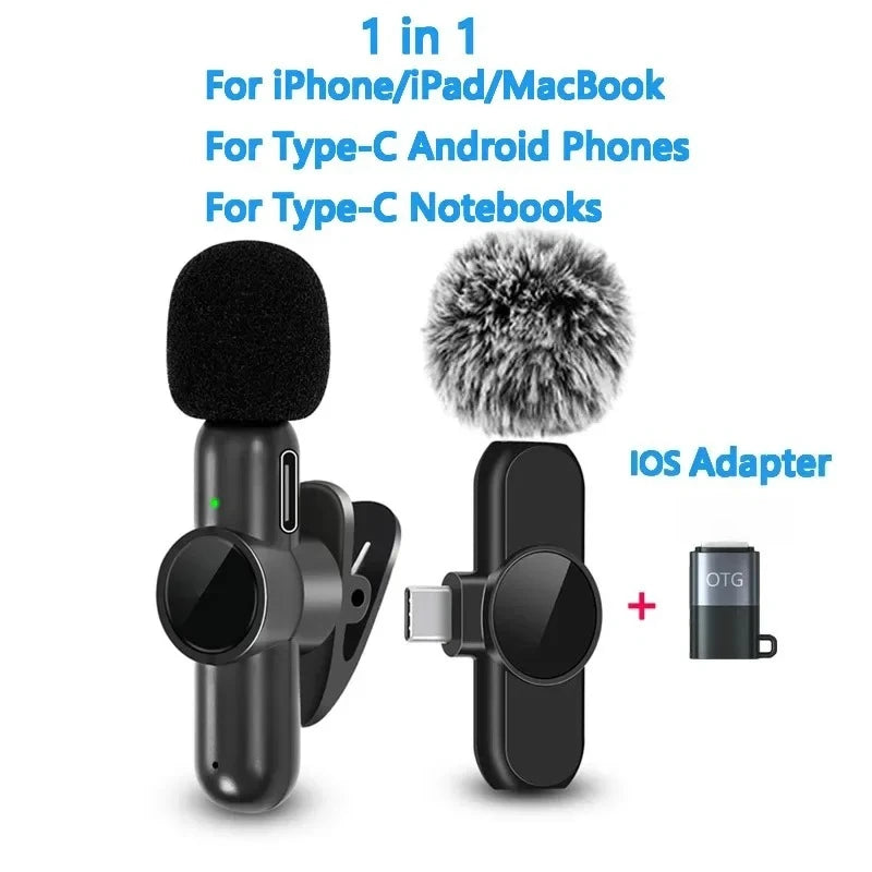 2.4G Wireless Lavalier Microphone Audio Video Recording Noise Cancelling for Iphone/Ipad/Android/Xiaomi/Samsung Live Game Mic