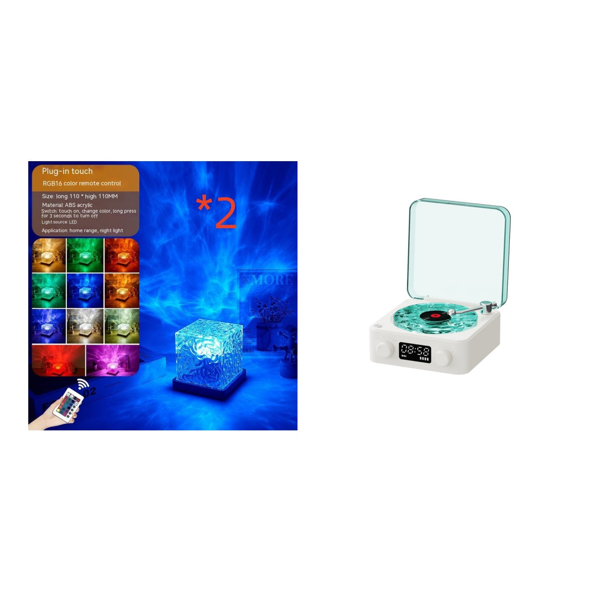 Retro Turntable Speaker Wireless Bluetooth-Compatible 5.0 Vinyl Record Player Stereo Sound with White Noise RGB Projection Lamp Effect