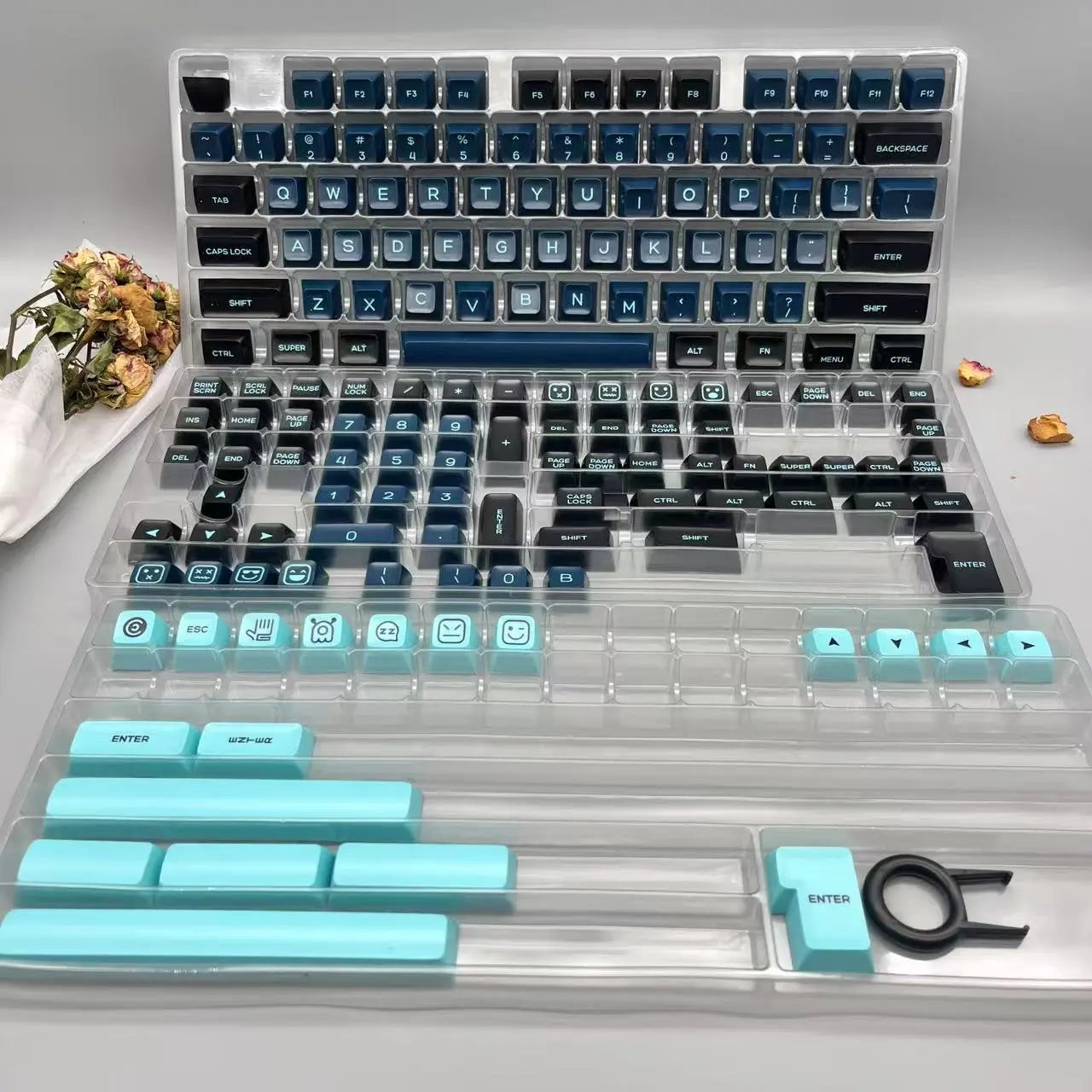 160-Key PBT SA Profile Monster Keycap Set - Sleek Black with Blue Accents, Durable & Smooth for Mechanical Keyboards, Backlit Keys, and Keyboards - Ideal for Gaming & Typing, Gaming Keyboard Keyboard
