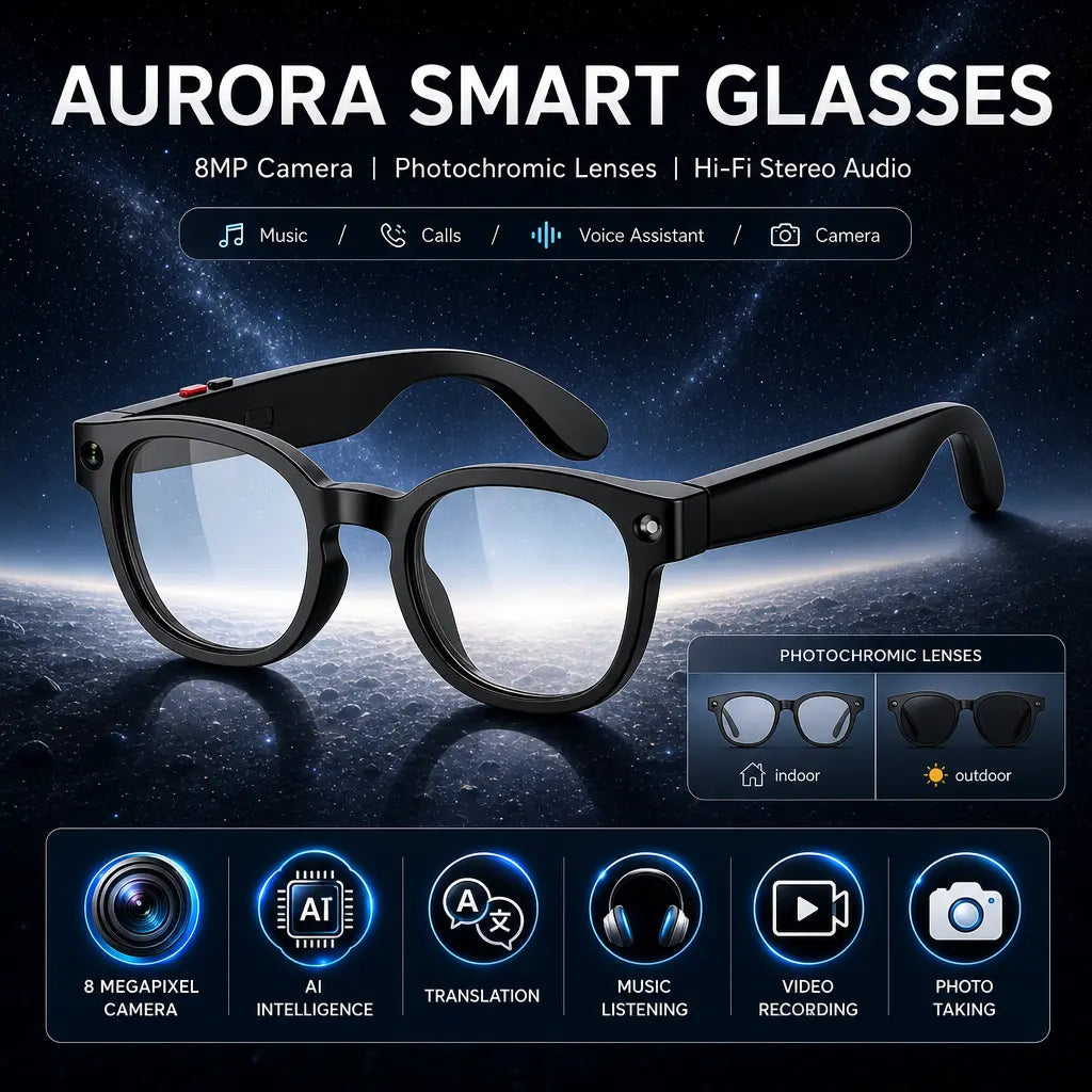 Sightflow Smart AI Camera Glasses with 8MP Photochromic UV Protection Lenses, Real-Time Translation in 160+ Languages, Bluetooth Audio, Hands-Free Photo and Video Capture, Touch Control, Ideal for Travel and Outdoor Use, Compatible with iOS and Android