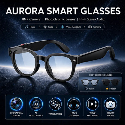 Sightflow Smart AI Camera Glasses with 8MP Photochromic UV Protection Lenses, Real-Time Translation in 160+ Languages, Bluetooth Audio, Hands-Free Photo and Video Capture, Touch Control, Ideal for Travel and Outdoor Use, Compatible with iOS and Android