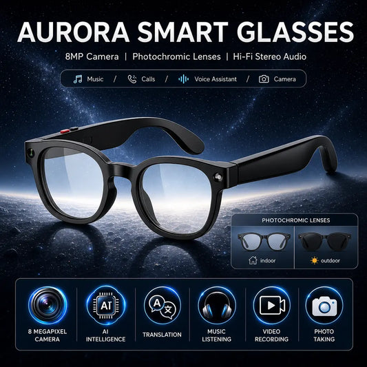 Sightflow Smart AI Camera Glasses with 8MP Photochromic UV Protection Lenses, Real-Time Translation in 160+ Languages, Bluetooth Audio, Hands-Free Photo and Video Capture, Touch Control, Ideal for Travel and Outdoor Use, Compatible with iOS and Android