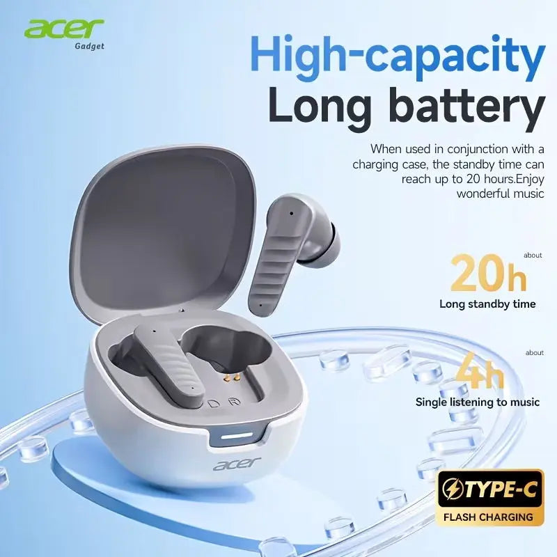 Acer Premium Wireless Earbuds, Spatial Audio with Surround Sound, Long Battery Life, Smart Call Noise Cancellation, Low Latency for Gaming/Tv, Type-C Fast Charging, Earbuds Wireless Headphones Bluetooth Audifonos Bluetooth Sync Game Headset Headphone