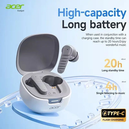 Acer Premium Wireless Earbuds, Spatial Audio with Surround Sound, Long Battery Life, Smart Call Noise Cancellation, Low Latency for Gaming/Tv, Type-C Fast Charging, Earbuds Wireless Headphones Bluetooth Audifonos Bluetooth Sync Game Headset Headphone
