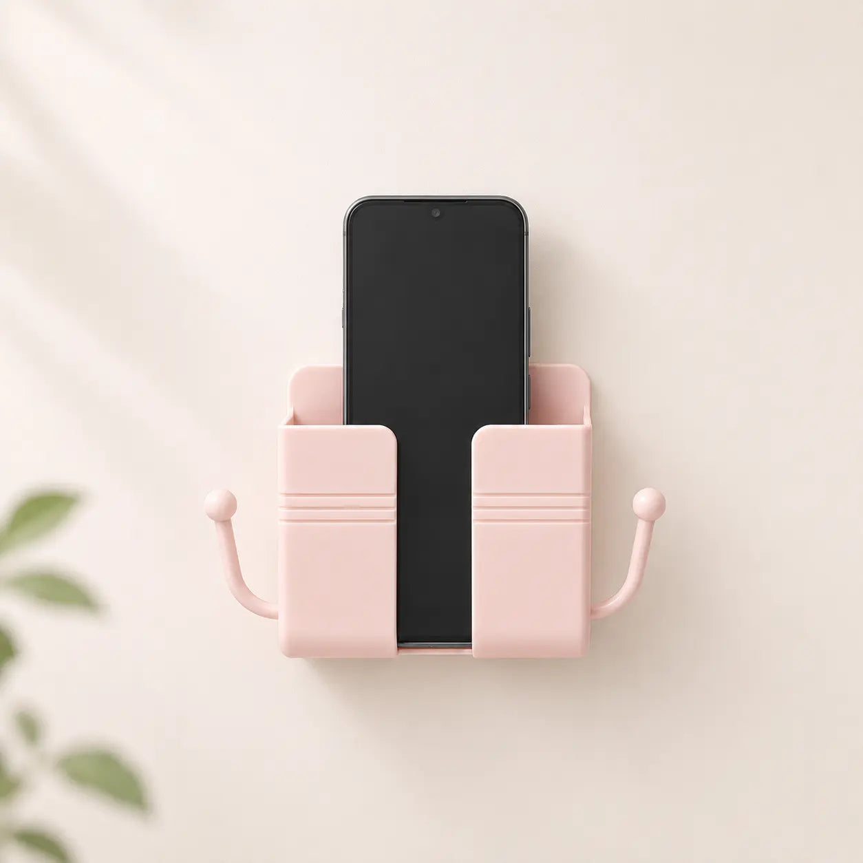 Pink Self-Adhesive Wall-Mounted Phone and Remote Control Organizer - No-Drill Multifunctional Storage Rack for Bedrooms, Bathrooms, and Kitchens; Accommodates Mobile Phones, TV/AC Remotes, Glasses, and Keys.