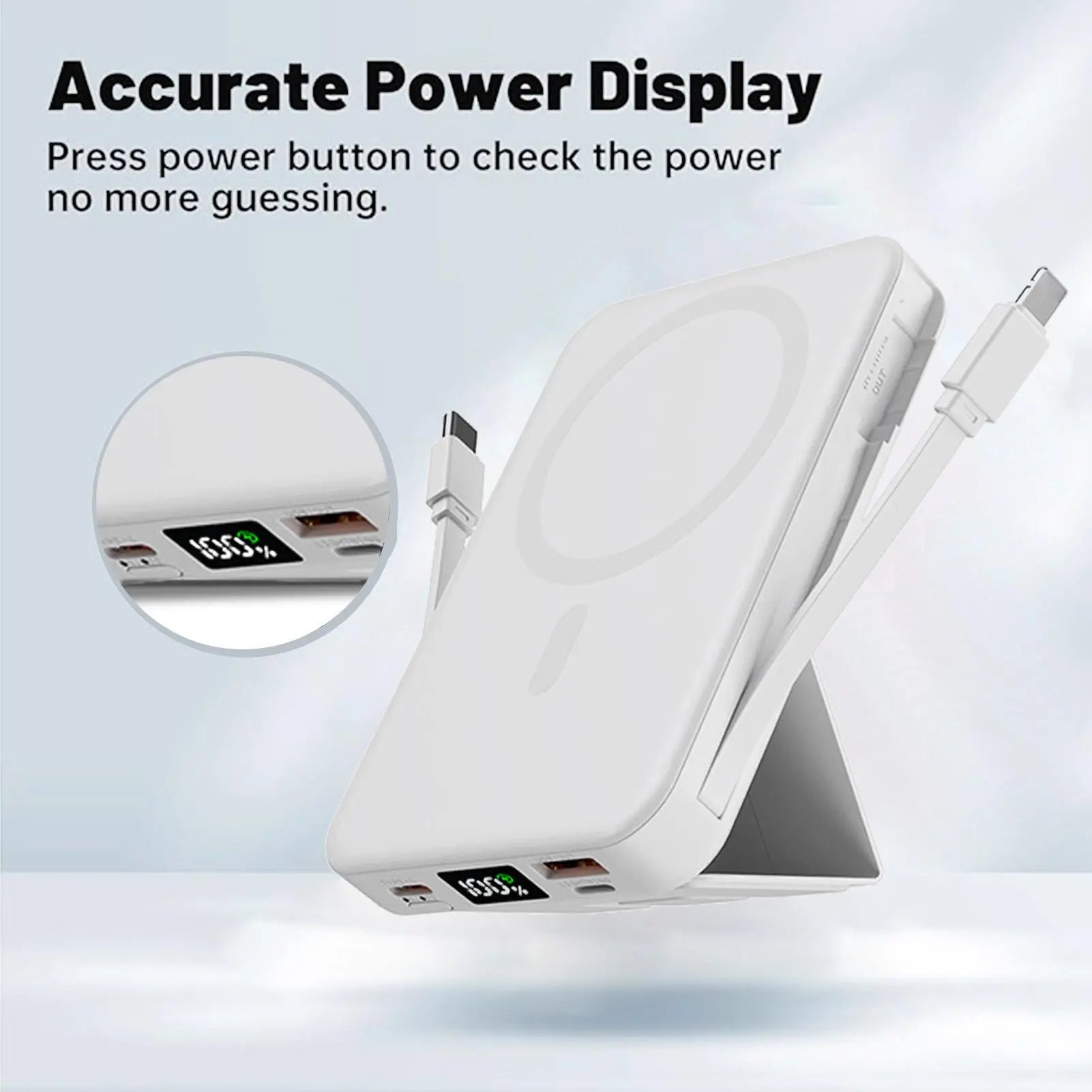 10000Mah Magsafe Magnetic Power Bank with Built-In Cables & Phone Stand｜22.5W PD Fast Charge LED Display Portable Charger for Iphone 12-17 Android Hands Free Wireless Charging Gift Smartphone Chargeable
