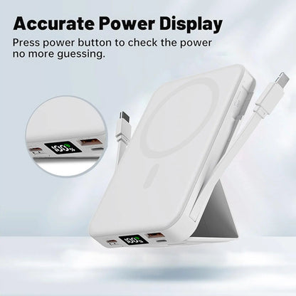 10000Mah Magsafe Magnetic Power Bank with Built-In Cables & Phone Stand｜22.5W PD Fast Charge LED Display Portable Charger for Iphone 12-17 Android Hands Free Wireless Charging Gift Smartphone Chargeable