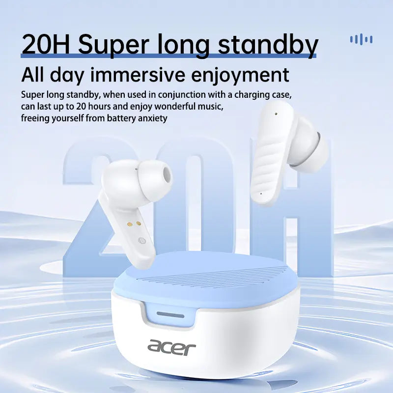 Acer Premium Wireless Earbuds, Spatial Audio with Surround Sound, Long Battery Life, Smart Call Noise Cancellation, Low Latency for Gaming/Tv, Type-C Fast Charging, Earbuds Wireless Headphones Bluetooth Audifonos Bluetooth Sync Game Headset Headphone