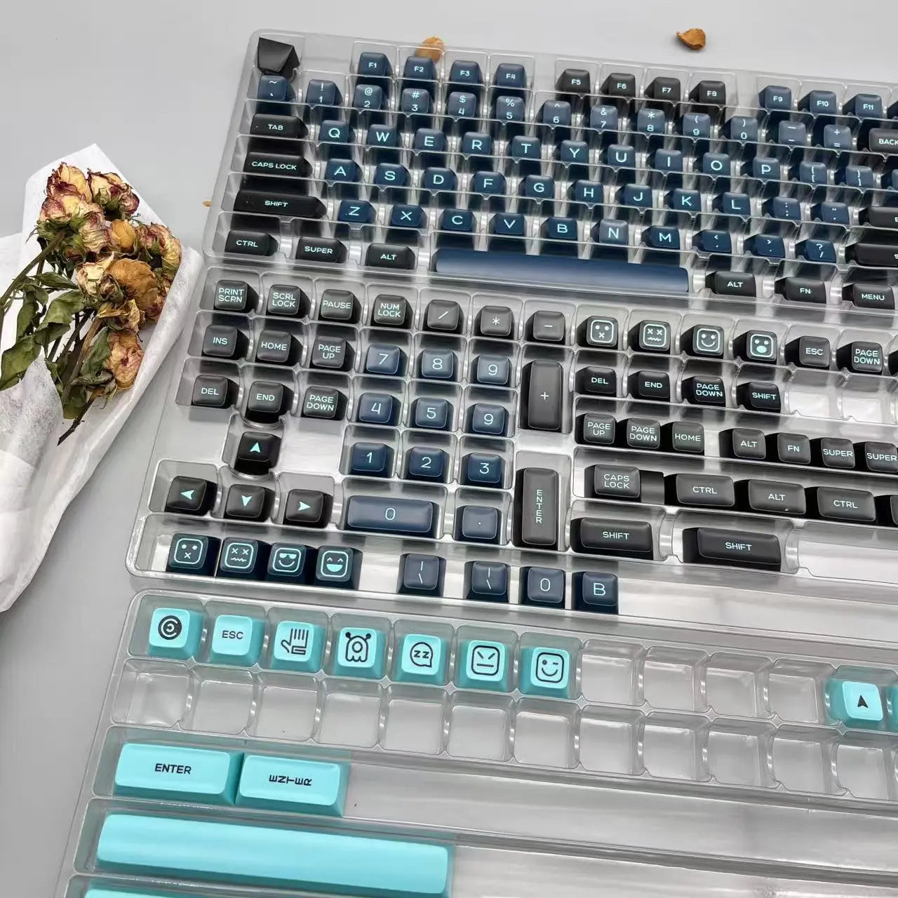 160-Key PBT SA Profile Monster Keycap Set - Sleek Black with Blue Accents, Durable & Smooth for Mechanical Keyboards, Backlit Keys, and Keyboards - Ideal for Gaming & Typing, Gaming Keyboard Keyboard