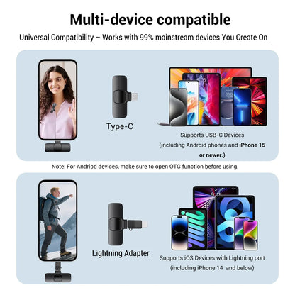 Hitozon Wireless Mini Lavalier Microphone for iPhone 15/16/17, iPad, and Android Devices - Noise Reduction, Portable USB-C Lapel Mic for Video Recording, Vlogging, TikTok, and YouTube
