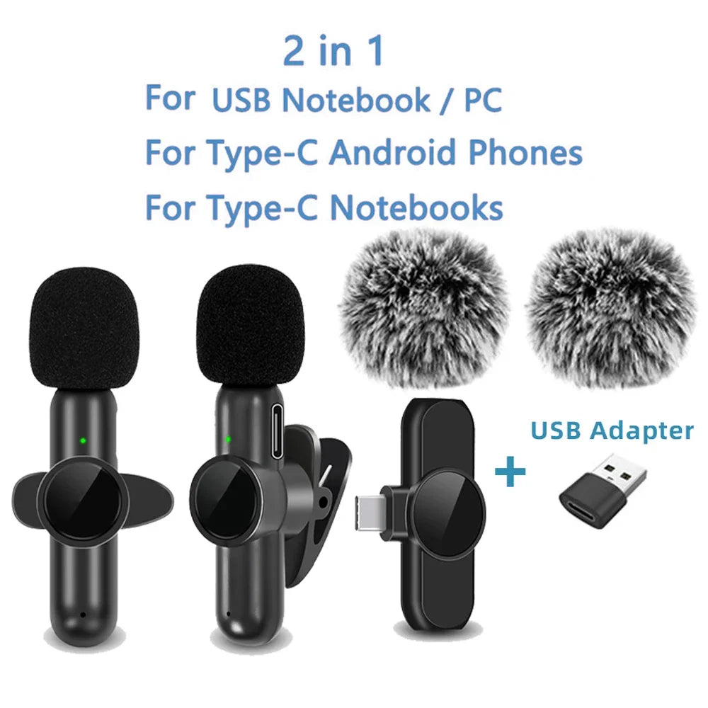 2.4G Wireless Lavalier Microphone Audio Video Recording Noise Cancelling for Iphone/Ipad/Android/Xiaomi/Samsung Live Game Mic