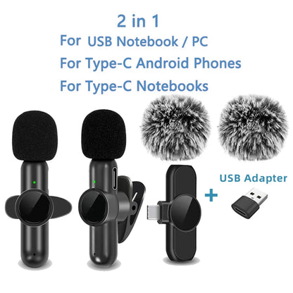 2.4G Wireless Lavalier Microphone Audio Video Recording Noise Cancelling for Iphone/Ipad/Android/Xiaomi/Samsung Live Game Mic