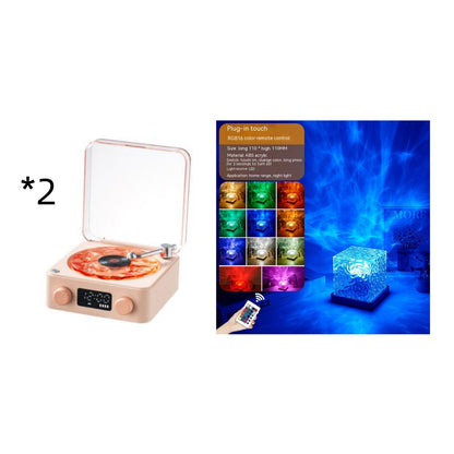 Retro Turntable Speaker Wireless Bluetooth-Compatible 5.0 Vinyl Record Player Stereo Sound with White Noise RGB Projection Lamp Effect