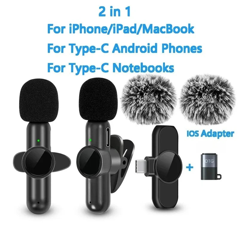 2.4G Wireless Lavalier Microphone Audio Video Recording Noise Cancelling for Iphone/Ipad/Android/Xiaomi/Samsung Live Game Mic