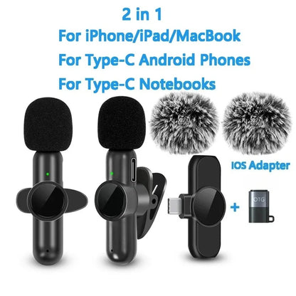 2.4G Wireless Lavalier Microphone Audio Video Recording Noise Cancelling for Iphone/Ipad/Android/Xiaomi/Samsung Live Game Mic