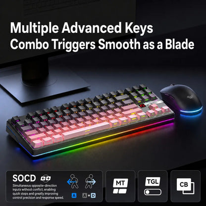 Aula F87Pro V2 Gaming Keyboard, 87 Key Layout, Wired/Wireless Connection, RGB Lighting, Advanced Key Settings, Long Battery Life