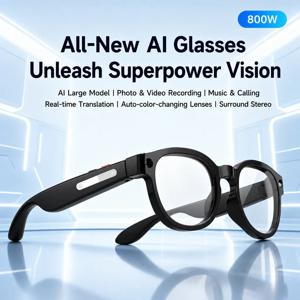 Sightflow Smart AI Camera Glasses with 8MP Photochromic UV Protection Lenses, Real-Time Translation in 160+ Languages, Bluetooth Audio, Hands-Free Photo and Video Capture, Touch Control, Ideal for Travel and Outdoor Use, Compatible with iOS and Android