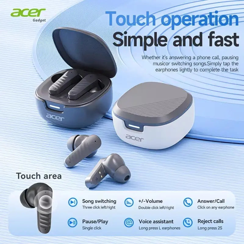 Acer Premium Wireless Earbuds, Spatial Audio with Surround Sound, Long Battery Life, Smart Call Noise Cancellation, Low Latency for Gaming/Tv, Type-C Fast Charging, Earbuds Wireless Headphones Bluetooth Audifonos Bluetooth Sync Game Headset Headphone