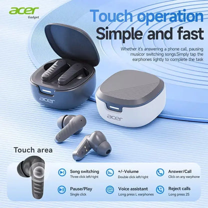Acer Premium Wireless Earbuds, Spatial Audio with Surround Sound, Long Battery Life, Smart Call Noise Cancellation, Low Latency for Gaming/Tv, Type-C Fast Charging, Earbuds Wireless Headphones Bluetooth Audifonos Bluetooth Sync Game Headset Headphone