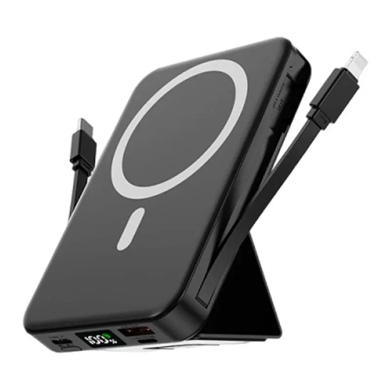 10000Mah Magsafe Magnetic Power Bank with Built-In Cables & Phone Stand｜22.5W PD Fast Charge LED Display Portable Charger for Iphone 12-17 Android Hands Free Wireless Charging Gift Smartphone Chargeable