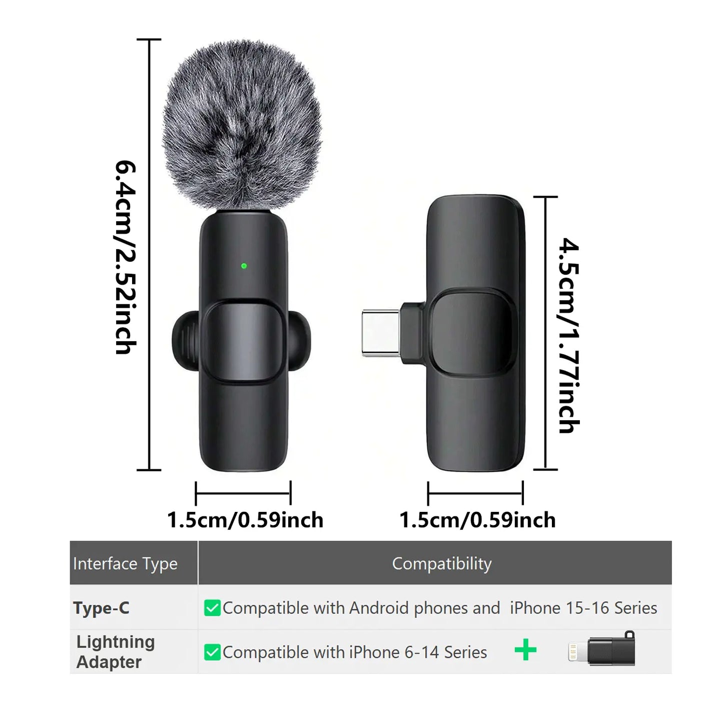 Hitozon Wireless Mini Lavalier Microphone for iPhone 15/16/17, iPad, and Android Devices - Noise Reduction, Portable USB-C Lapel Mic for Video Recording, Vlogging, TikTok, and YouTube