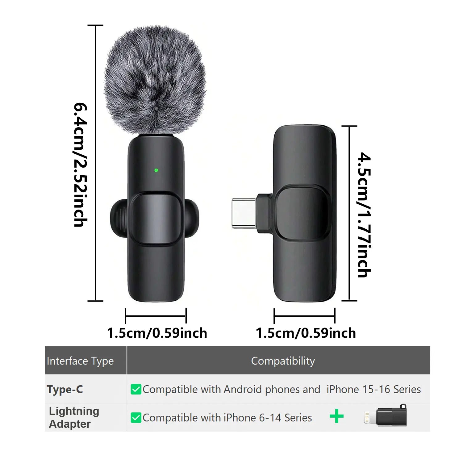 Hitozon Wireless Mini Lavalier Microphone for iPhone 15/16/17, iPad, and Android Devices - Noise Reduction, Portable USB-C Lapel Mic for Video Recording, Vlogging, TikTok, and YouTube