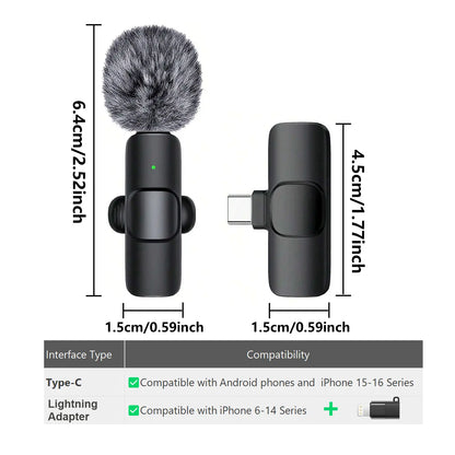 Hitozon Wireless Mini Lavalier Microphone for iPhone 15/16/17, iPad, and Android Devices - Noise Reduction, Portable USB-C Lapel Mic for Video Recording, Vlogging, TikTok, and YouTube