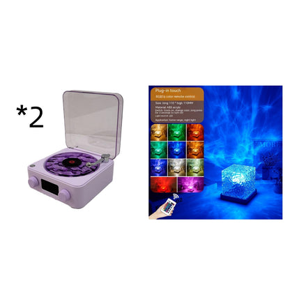 Retro Turntable Speaker Wireless Bluetooth-Compatible 5.0 Vinyl Record Player Stereo Sound with White Noise RGB Projection Lamp Effect