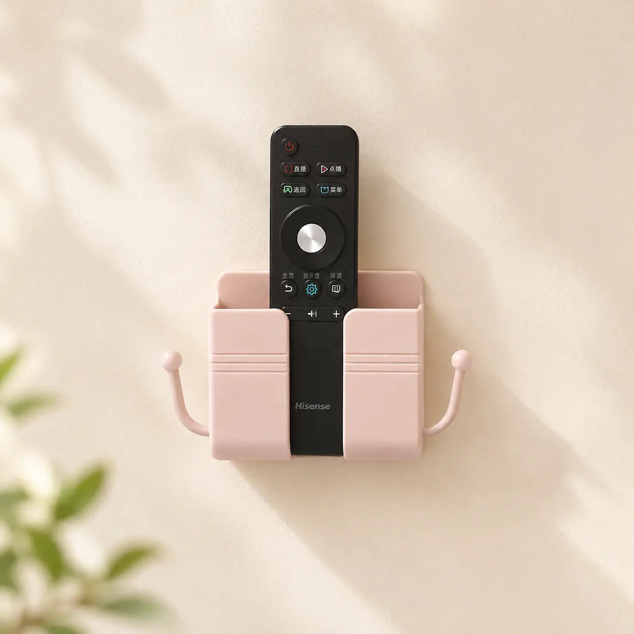 Pink Self-Adhesive Wall-Mounted Phone and Remote Control Organizer - No-Drill Multifunctional Storage Rack for Bedrooms, Bathrooms, and Kitchens; Accommodates Mobile Phones, TV/AC Remotes, Glasses, and Keys.
