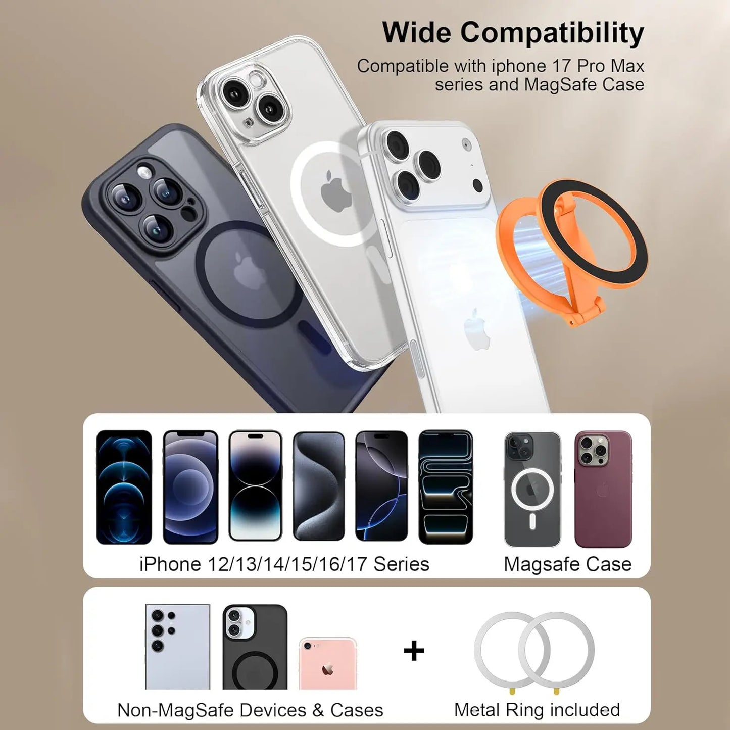 Magnetic Phone Stand and Fidget Spinner Combo - Dual Magnetic Ring Holder with 360° Rotation, Magsafe Compatible, Ideal for Stress Relief and Versatile Use at Home, Office, Travel, and Gym