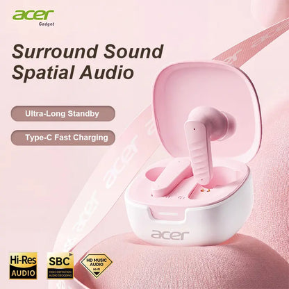 Acer Premium Wireless Earbuds, Spatial Audio with Surround Sound, Long Battery Life, Smart Call Noise Cancellation, Low Latency for Gaming/Tv, Type-C Fast Charging, Earbuds Wireless Headphones Bluetooth Audifonos Bluetooth Sync Game Headset Headphone
