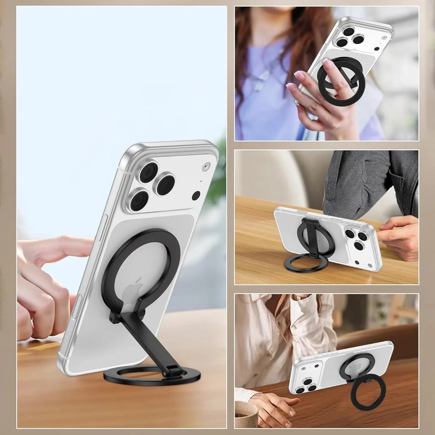 Magnetic Phone Stand and Fidget Spinner Combo - Dual Magnetic Ring Holder with 360° Rotation, Magsafe Compatible, Ideal for Stress Relief and Versatile Use at Home, Office, Travel, and Gym
