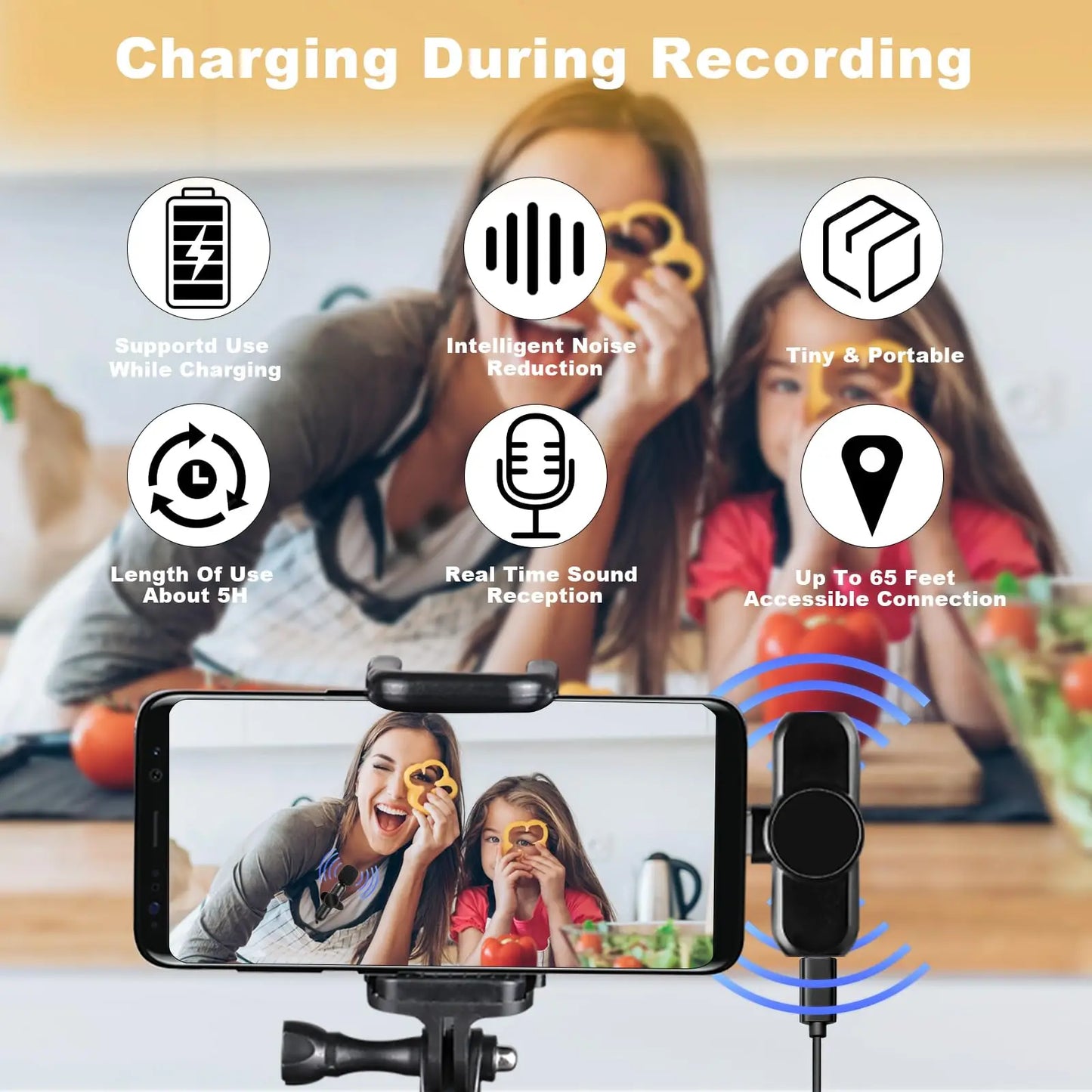 2.4G Wireless Lavalier Microphone Audio Video Recording Noise Cancelling for Iphone/Ipad/Android/Xiaomi/Samsung Live Game Mic