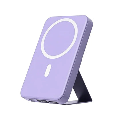 Magnetic 10,000mAh Wireless Power Bank with USB-C Cable, LED Display, and Foldable Design for iPhone 17/16/15/14/13/12/Pro/Pro Max - Compact Silicone Black